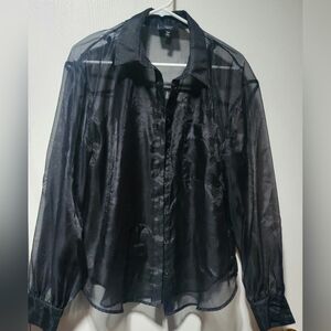 Sheer Black Button-Up Blouse